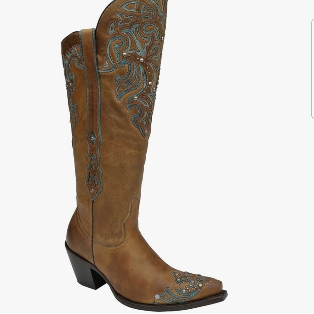 CORRAL Women's Tall Turquoise Studded Wingtip Cowgirl Boot Pointed Toe Sz 9 1182